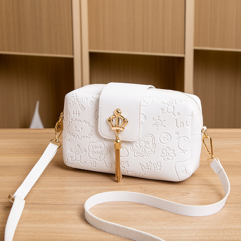 2024 bolso de cámara de moda de mujer corona en relieve de bordas transversales bolso de mochila cuadrado bolso fresco dulce bolso de teléfono móvil