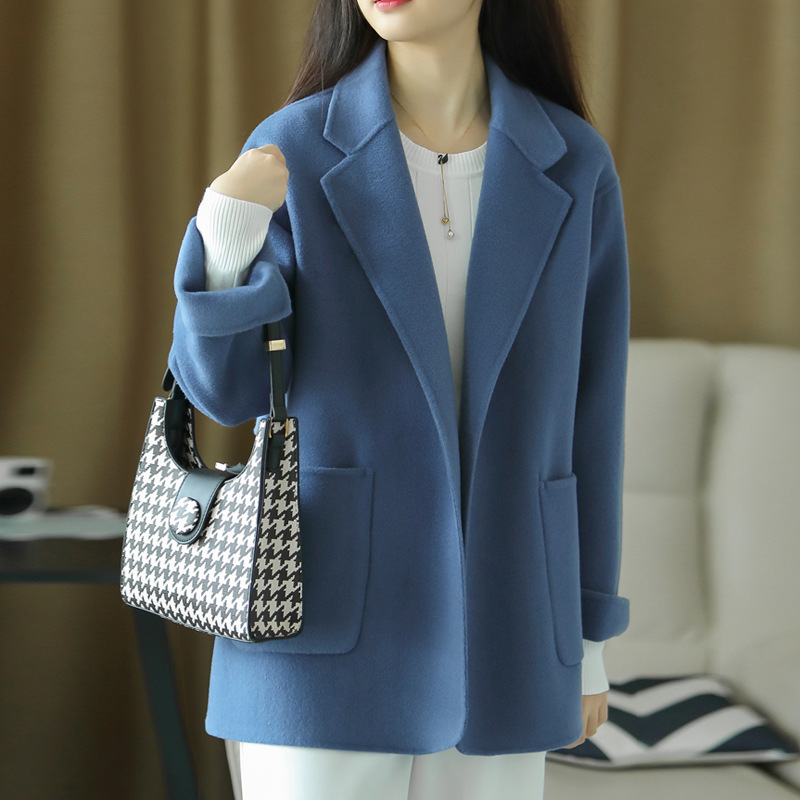 Autumn and Winter New Double-sided Wool Coat Short Suit Collar Loose Lace-up Thickened Wool Coat for Women Autumn and Winter New Double-sided Wool Coat Short Suit Collar Loose Lace-up Thickened Wool Coat for Women