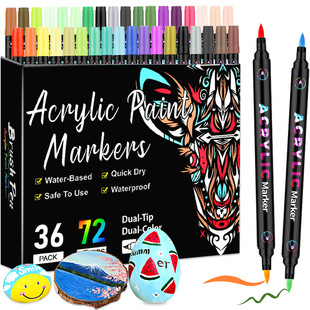 Cross-Border Exclusive 72-Color Dual-Tip Dual-Color Acrylic Marker Pen DIY Graffiti Soft Tip Non-Fading Stackable Color Outlining Pen