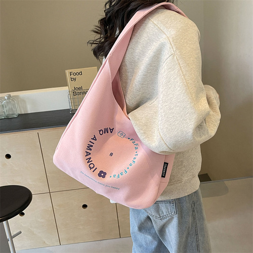Ins style letter printed canvas armpit bag large capacity spring and summer Ruiying shoulder women's bag middle school student backpack