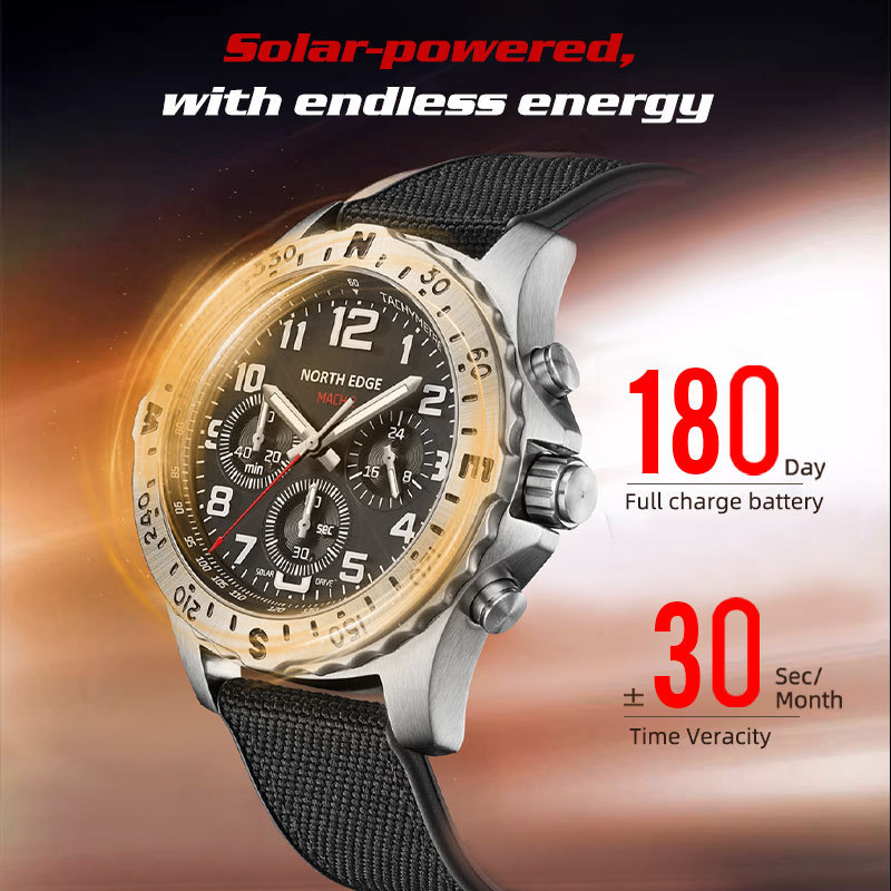 Outer Single Wholesale NORTH EDGE MACH 2 Men's Quartz Watch Solar Charging Long Standby Outer Single Wholesale NORTH EDGE MACH 2 Men's Quartz Watch Solar Charging Long Standby