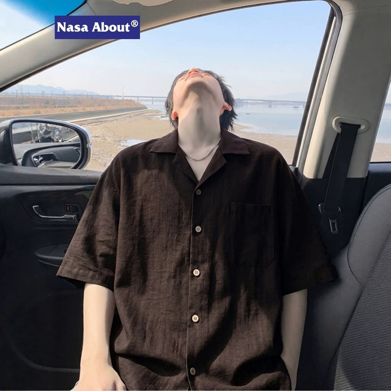 Nasa about Coffee-Colored American Retro Linen Shirt for Men, Summer Old Money Style, High-End Sun Protection Shirt, Ice Silk Nasa about Coffee-Colored American Retro Linen Shirt for Men, Summer Old Money Style, High-End Sun Protection Shirt, Ice Silk