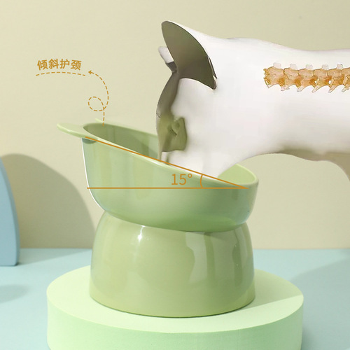 Nordic Style Tilted Tall Panda Cat Bowl Wholesale Plastic Cartoon Neck Protector Anti-Tip Pet Bowl Pet Food Dishes