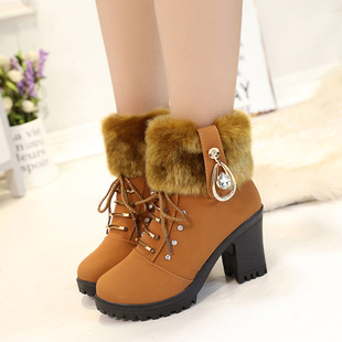 Snow Boots for Women 35-42 Spot 2024 Autumn and Winter Thick Heel Short Boots for Women Side Zipper Fashion Super High Heel