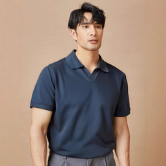 アメリカンカモメ襟夏氷シルク涼感メンズ折り襟ニットメンズ高級poloシャツカジュアル半袖tシャツ
