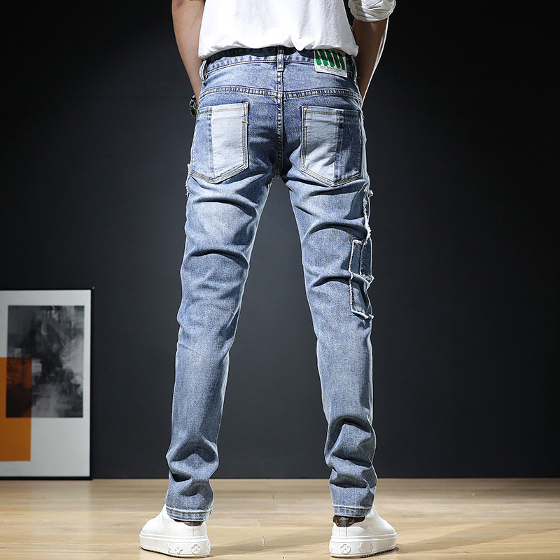 2024 New High-end Washed Jeans Men's Slim-fit Straight Pants Korean Casual All-match Youth Trousers