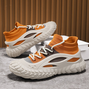 2025 spring new men's sports shoes, fly knitted socks, slip-on slip-ons, versatile casual shoes