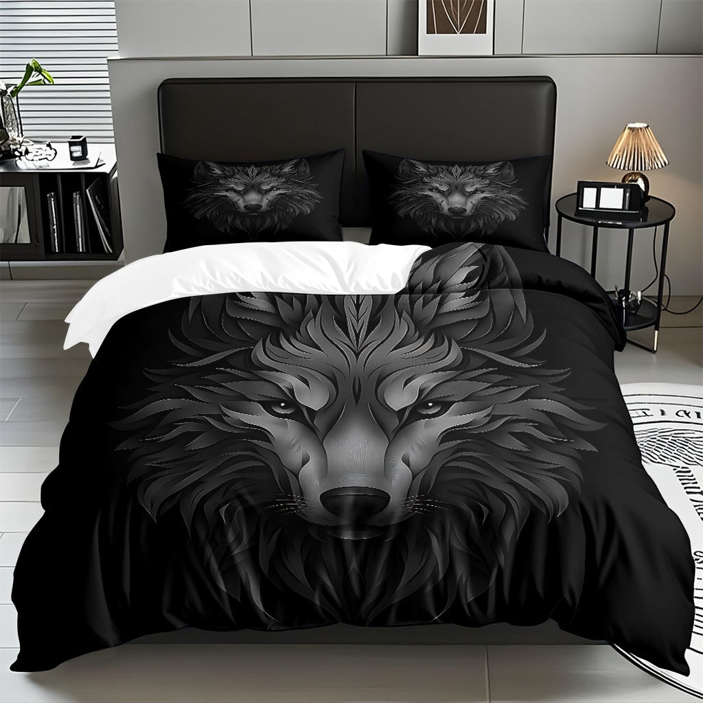 Impresión digital de patrón de lobo abrasivo conjunto de edredón suave transfronterizo pro-piel TEMU JIT venta directa de fábrica preferida