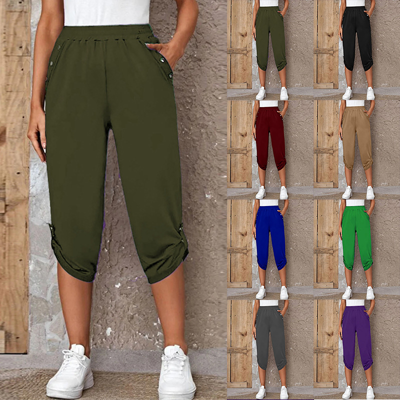 2023 European and American Summer New Temu Amazon Wish Hot Selling Fashion Casual Three-Point Elastic Pants for Women