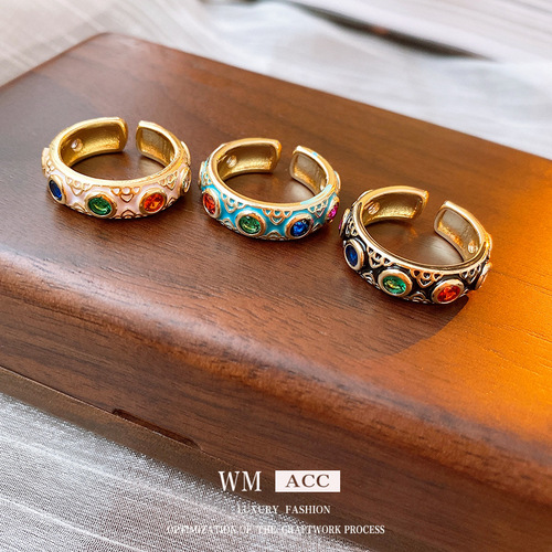Vintage middle-aged open ring, dripping fashion niche design index finger ring, high-end hand jewelry customization