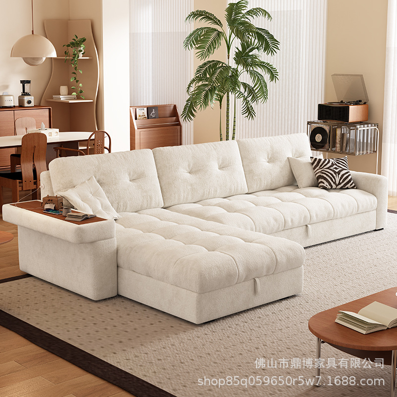 2025 New L-Shaped Chaise Sofa Bed Living Room Dual-Purpose Foldableable Large Straight Row 7-Shaped Fabric Sofa with Storage