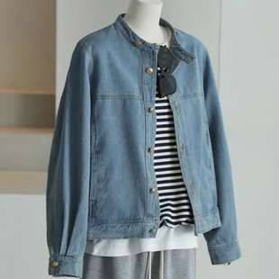 Vintage Niche Gold Button Round Neck Denim Coat Women's 2025 New Spring Loose All-match Design Short Jacket Top