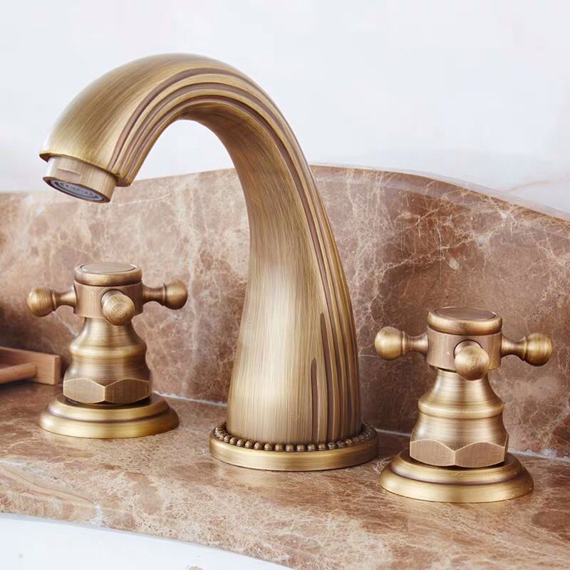 European-style antique three-hole basin faucet bathroom cabinet split three-piece washbasin table basin all-copper hot and cold faucet