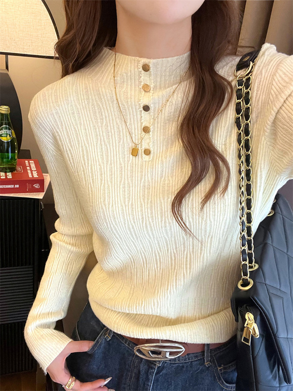 欧美复古半高领打底衫女秋冬款设计感小众软糯针织衫别致漂亮上衣|undefined