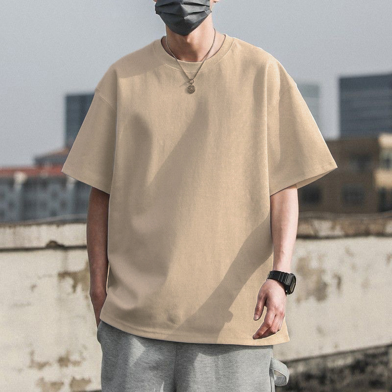 카키-단단한 짧은 소매-100% 면
