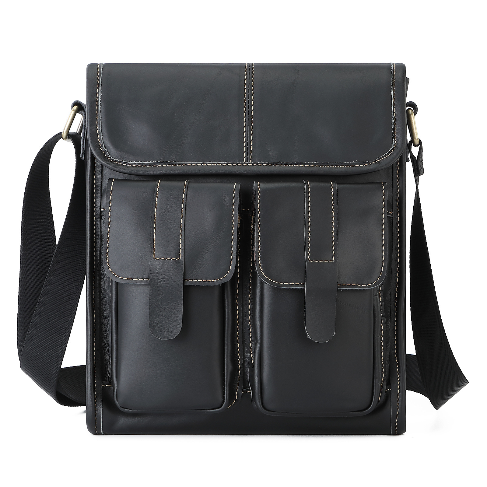 Bolso de los hombres vintage aceite de cera de cuero hombro bolsa de mensajero de ocio deportes primera capa de piel de vaca bolsa de ordenador de una sola pieza de entrega