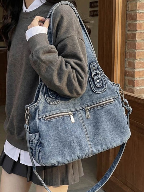 Bolso de denim para mujeres 2026 nueva moda multibolsillo de hombro tote de gran capacidad de transporte de mano mochila