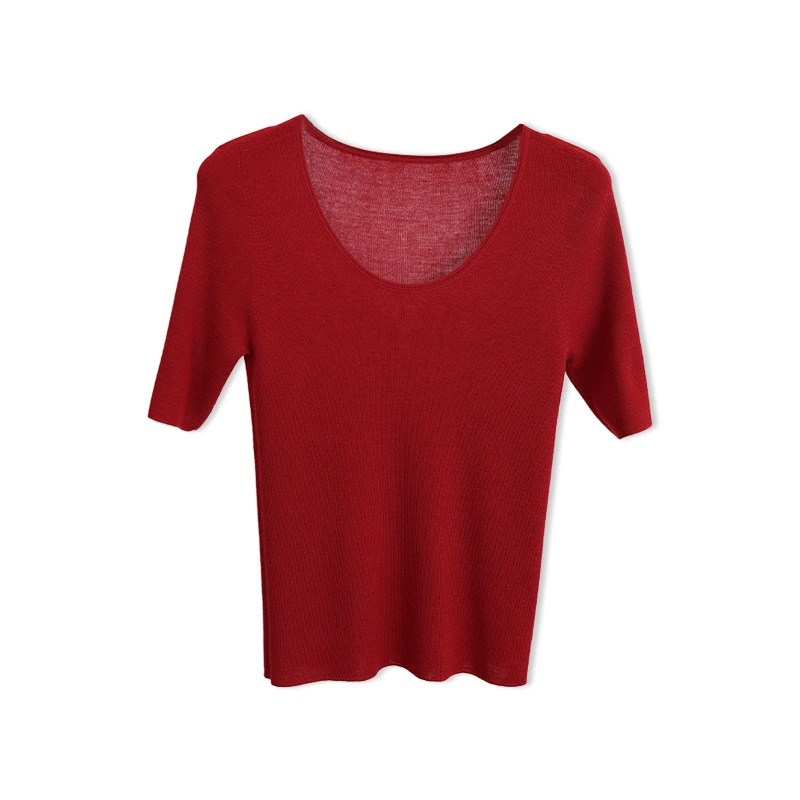 春の新型揚子紗U襟長袖セーター60本のシームレス一体100ウールのスリムニット