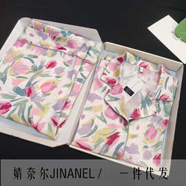 2025冰丝睡衣女高级感薄款印花大码郁金香网红仿真丝绸家居服批发