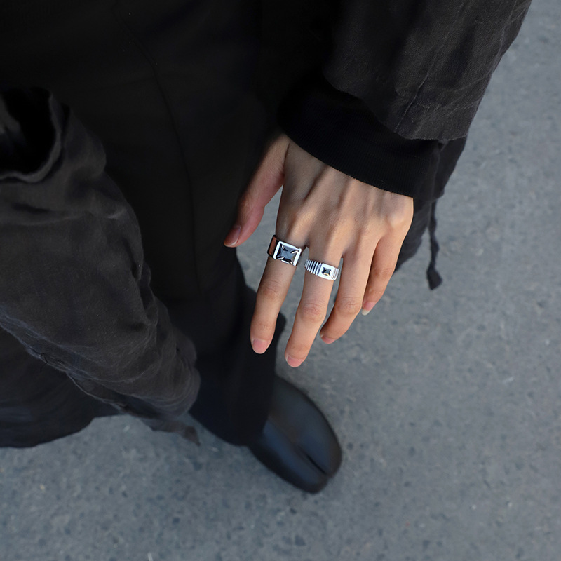 Black square small design ring with stone with zircon for men and…