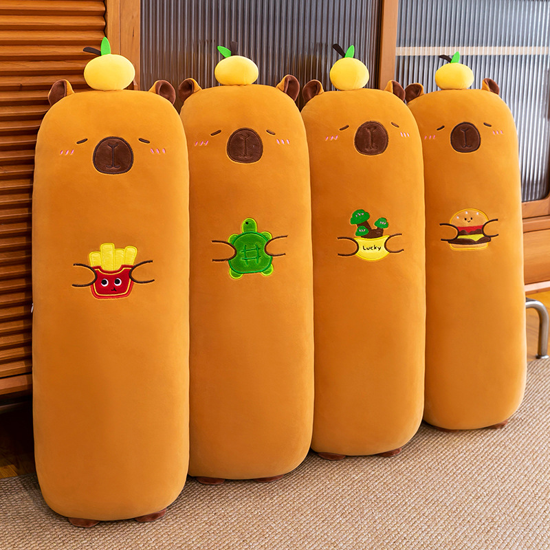 Soft Hamburger Fries Capybara Plush Toy Girls Sleeping Long Pillow Baby Side Sleeping Pillow Sofa Waist Cushion