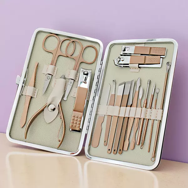 Rose Gold Stainless Steel Nail Clippers, Nail Scissors, Nail Clippers 18-Piece Set, Manicure and Pedicure Tools, Beauty Set