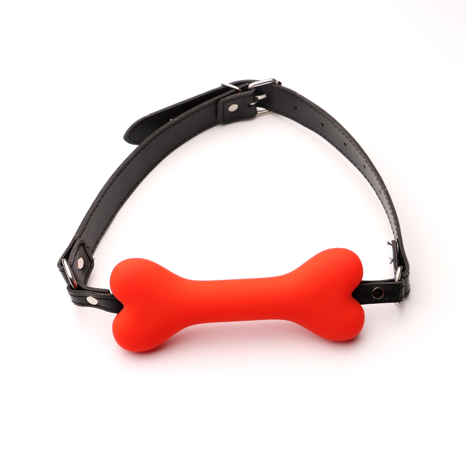 Silicone Dog Bone Mouth Gag with Leather Straps for Couples — detail image 8