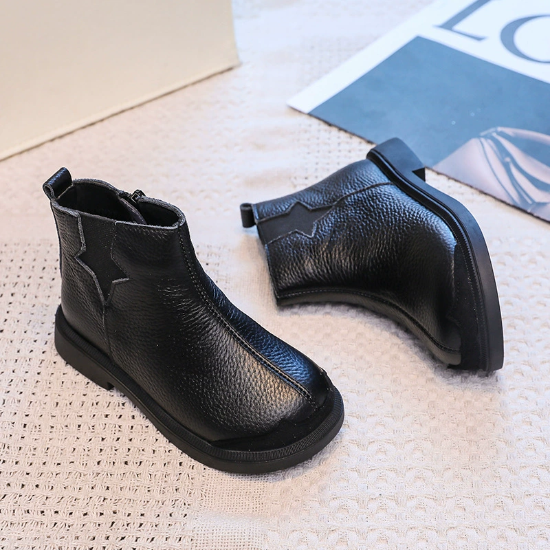 Martens, leather children's low boots, cowhide, autumn, trend of season, genuine leather, soft sole