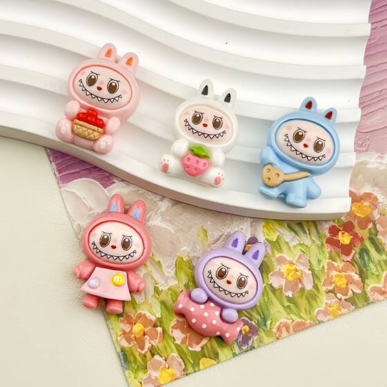 Cartoon Holding Fruit Labubu DIY Cream Glue Resin Accessories Mobile Phone Case Refrigerator Magnet Stationery Box Accessories Wholesale