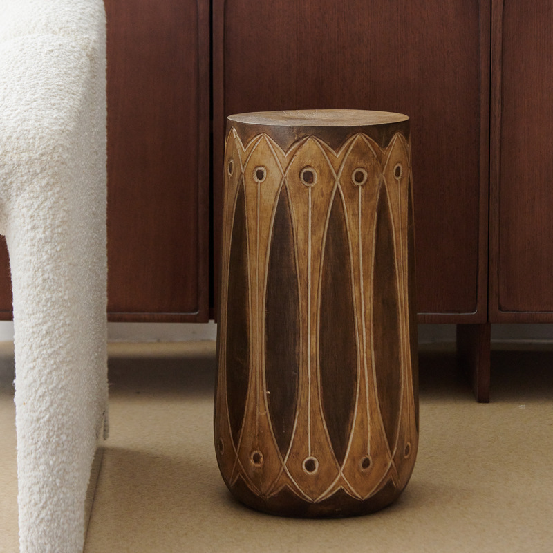 Ethnic Style Wabi-Sabi Style Retro Solid Wood Pillar Cylindrical Coffee Table Ornaments Model Room B&B Sofa Side Table Base