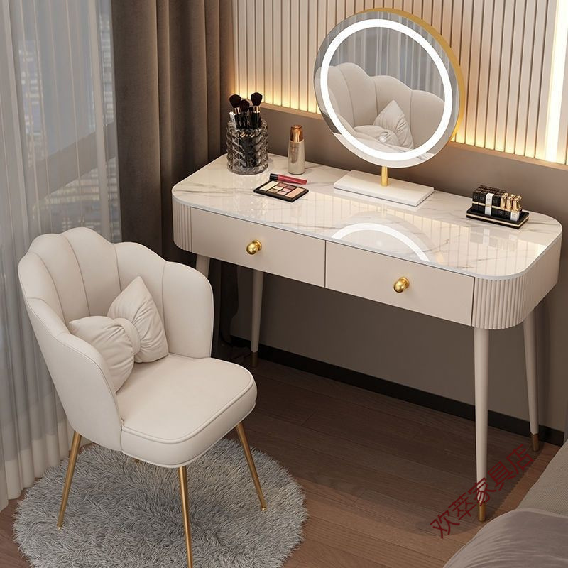 Solid Wood Dressing Table Slate Dressing Table Bedroom Modern Simple Internet Celebrity Dressing Table Light Luxury Style Storage Desk