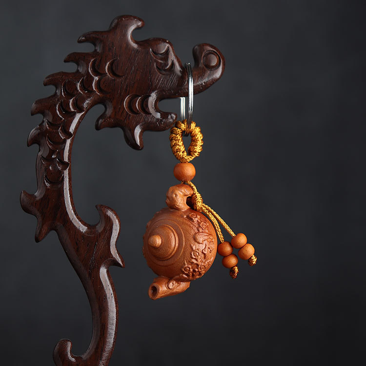 Pêche Théière En Bois poignée lin porte-clés porte-clés gros pendentif accessoires artisanat Chinois petits cadeaux
