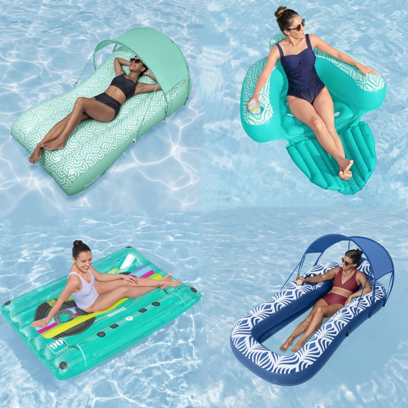 Cama flotante inflable de agua grande piscina para adultos silla de relajación cojín flotante con respaldo y portavasas
