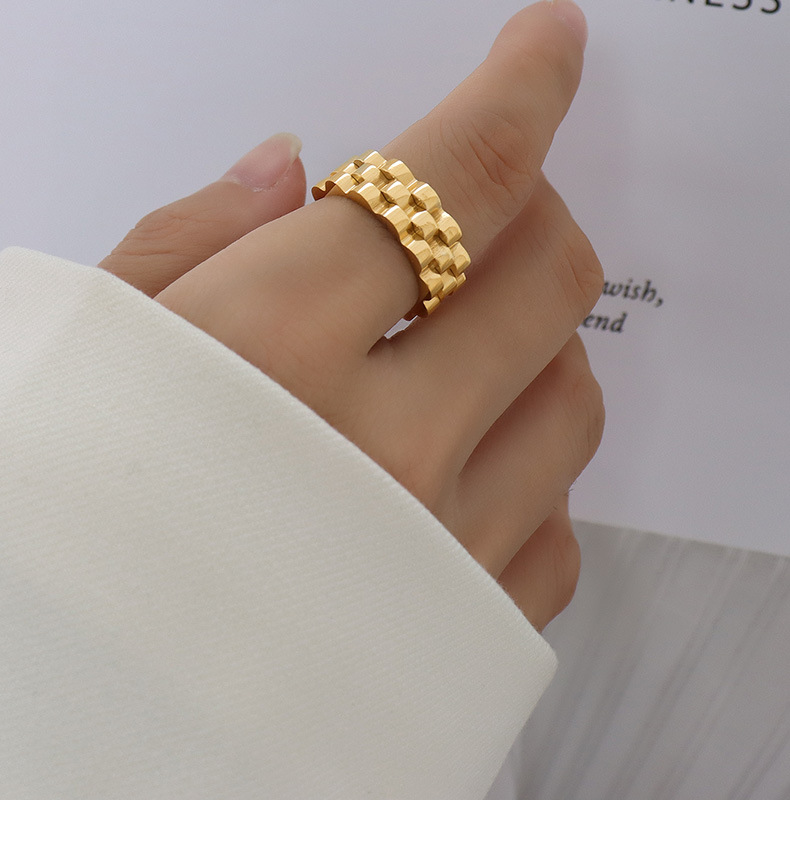 marka Exaggerated Cold ins Wind Thick Strap Retro Fade-Free Ring Titanium Steel Plated Gold Ring_voghion.com