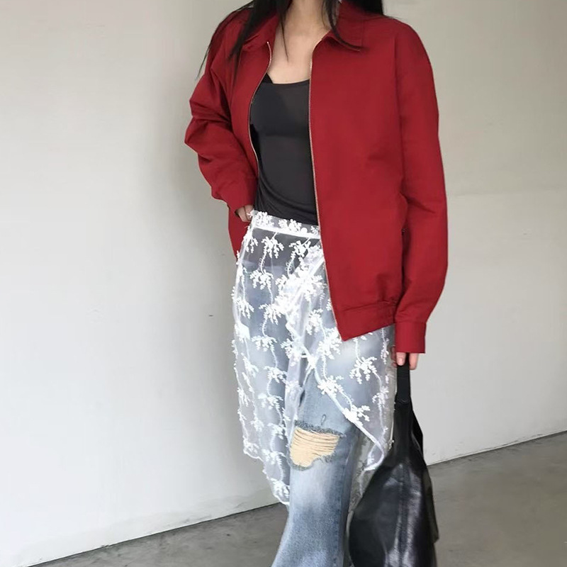 韩国东大门2025秋季新款休闲简约气质宽松显瘦翻领拉链夹克外套女|undefined