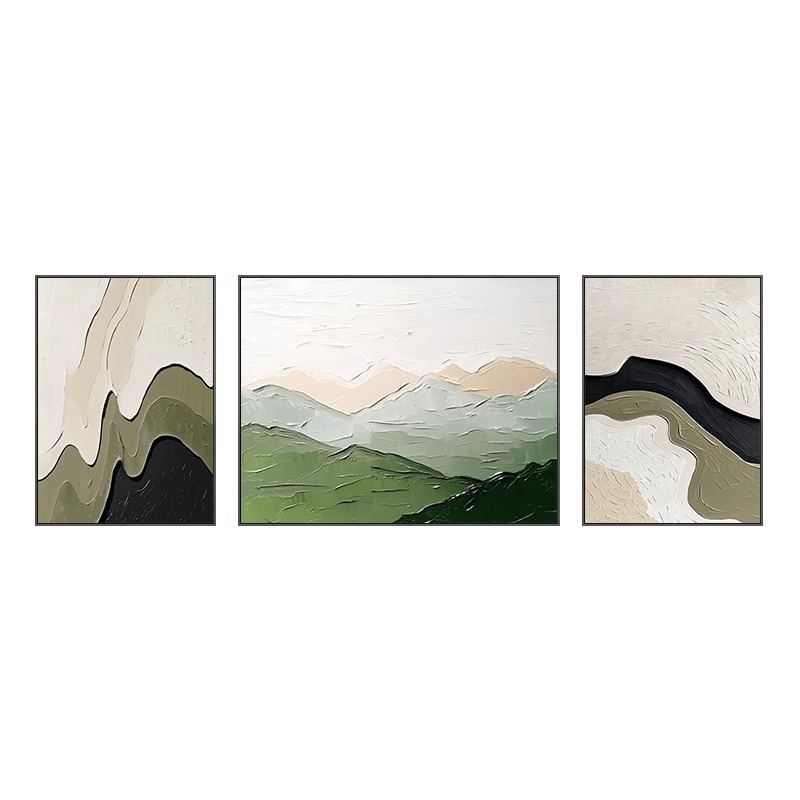 モダングリーンバックリビングルーム装飾絵画抽象オリジナルソファ背景壁掛け絵画テクスチャ組み合わせ絵画|undefined