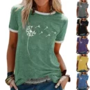 CARNEY卡妮亚马逊跨境<font red=H>女式</font>上衣 欧美蒲公英图案印花圆领短袖<font red=H>t</font><font red=H>恤</font><font red=H>女</font>