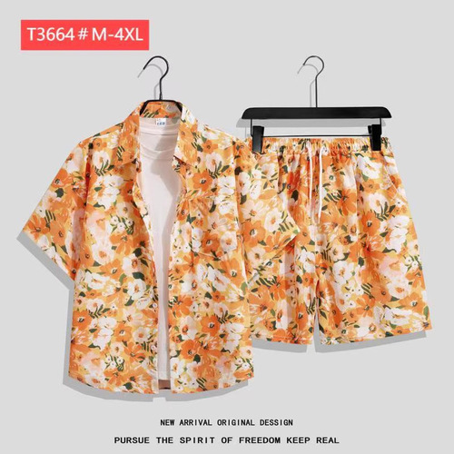 Hawaiian floral shirt beach set, summer thin version, Sanya tourism for men and women, couple size, loose casual five-pocket pants