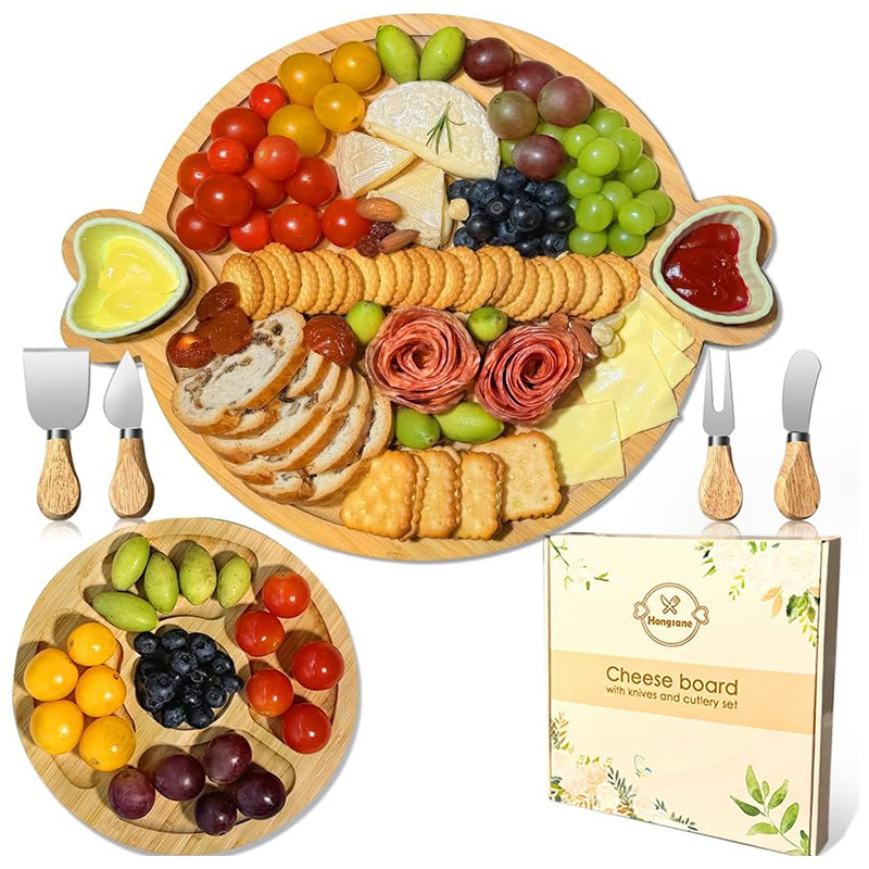 Bandeja de bambú de venta caliente transfronteriza, tabla de desayuno de amor para el hogar, bandeja de dulces de bambú y madera, tabla de cortar disponible de doble cara al por mayor
