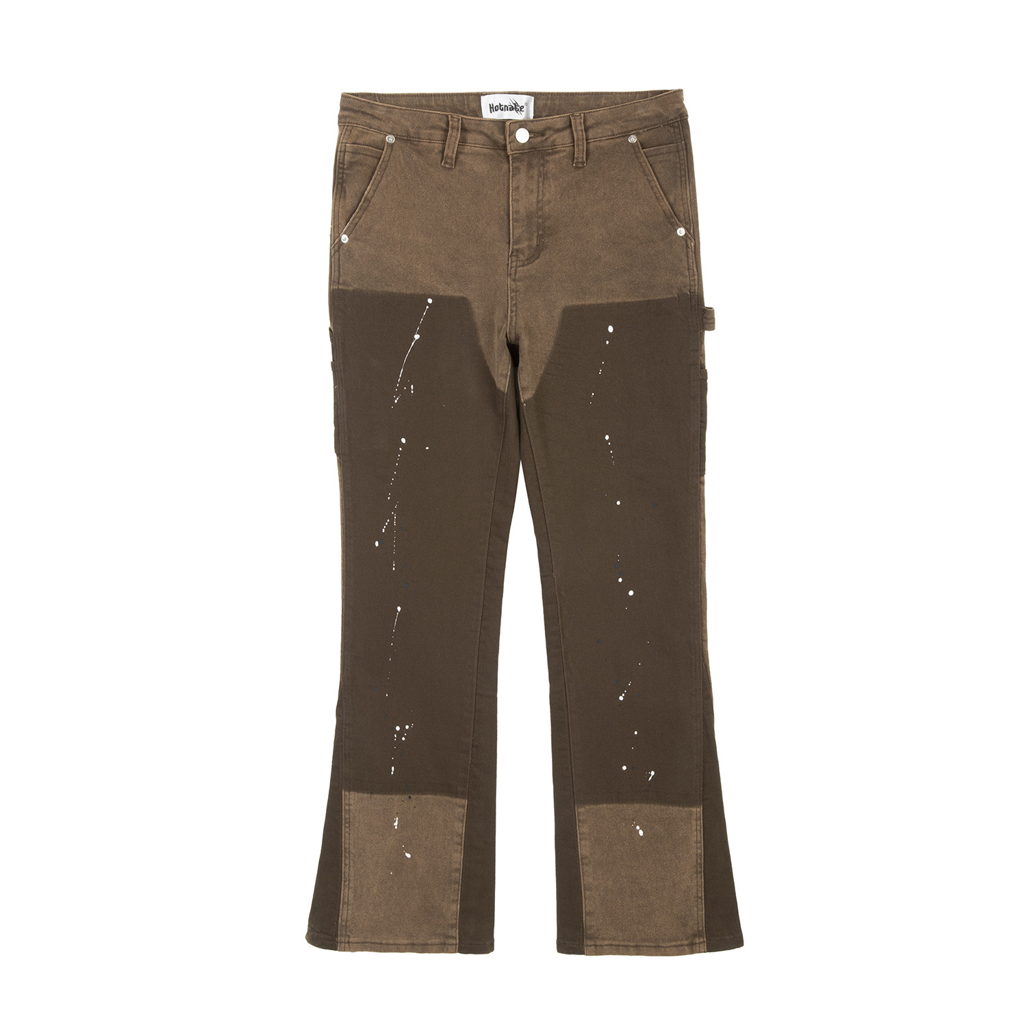 Vêtements pour hommes High Street rétro délavé ample jambe large légèrement évasée coutures multicolores jean délavé gris_voghion.com