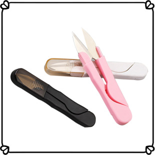 New fishing line scissors with lid plastic handle yarn scissors household thread cutting head clothing scissors multifunctional scissors