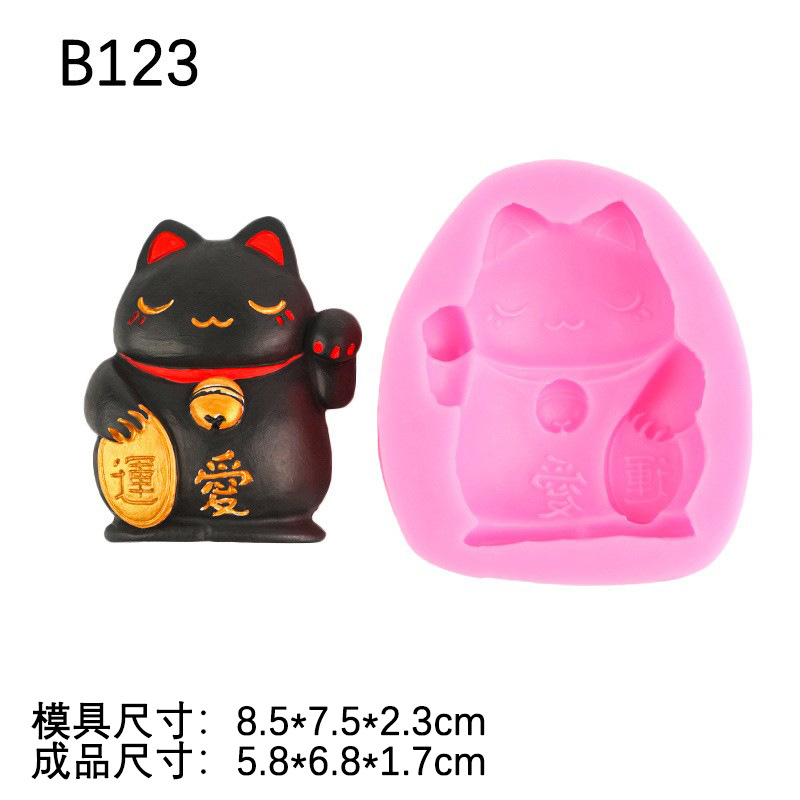 Forma de gato afortunado molde de silicona chocolate fondant pastel decoración dibujos animados animal aromaterapia decoración de yeso modelo