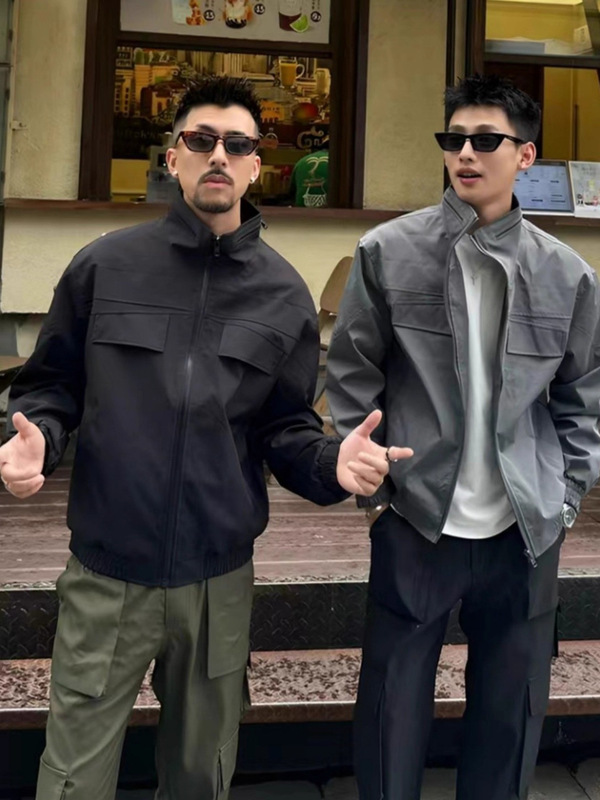 美式复古飞行员外套男士春秋季机能工装立领夹克潮流痞帅高端上衣|undefined