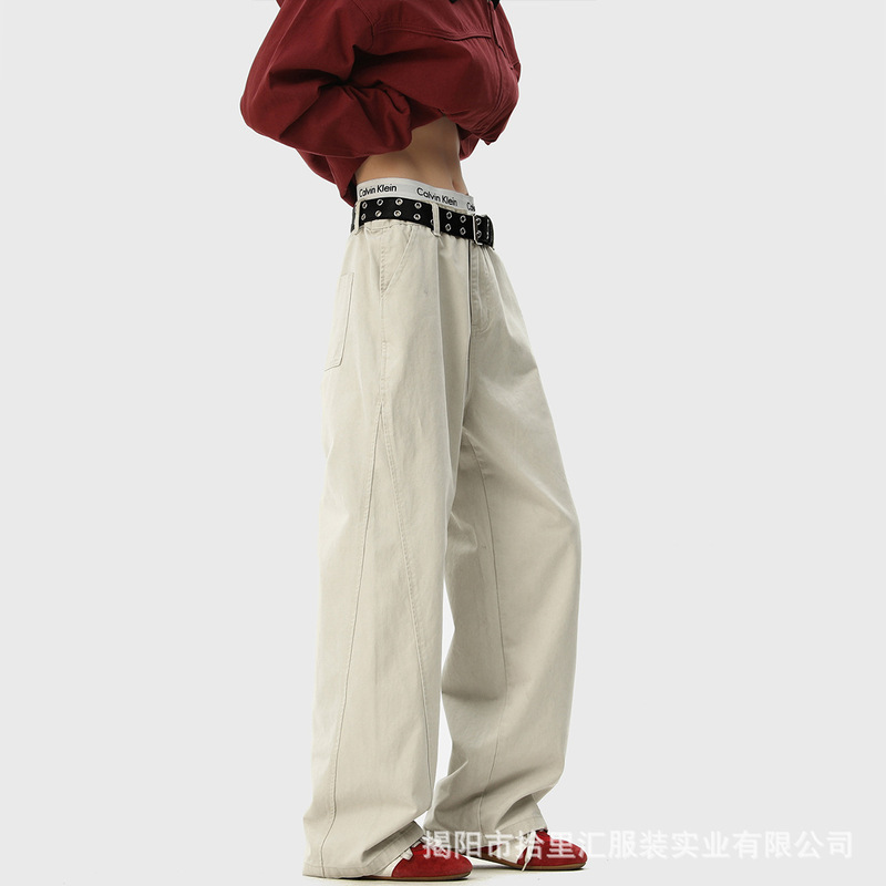 日系休闲弯刀工装裤男春秋季潮牌高街宽松直筒阔腿cleanfit长裤子|undefined