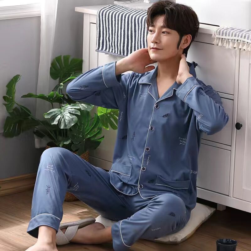 100% algodón pijamas de los hombres de manga larga de primavera, Otoño e Invierno DE LA Juventud más tamaño ropa de casa traje casual de otoño e invierno
