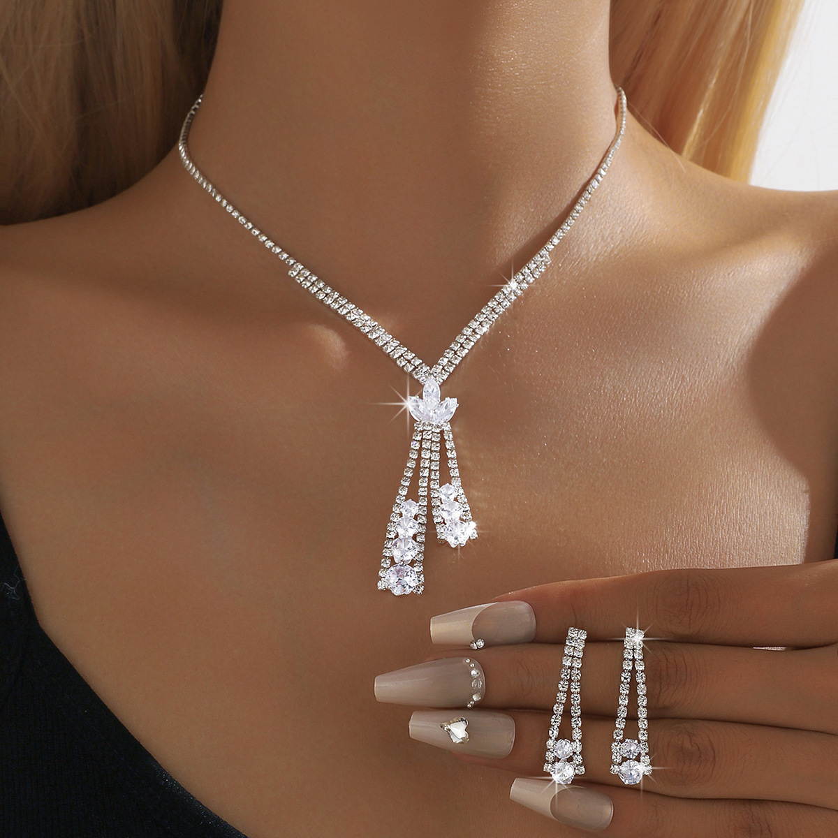 Flores europeas y estadounidenses llenas de diamantes collares de zirconio lujosos joyas de novia joyas de boda joyas de fiesta accesorios para mujeres image 1