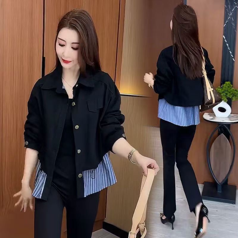 大码女装外套简约拼接百搭休闲气质时尚减龄秋季2025显瘦修身轻薄