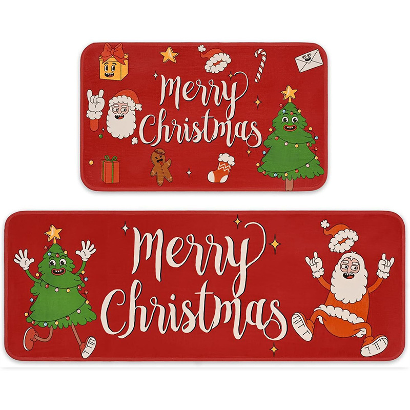 クロスボーダークリスタルベルベットクリスマスデコレーションフロアマットドアノンスリップ防汚フットマットキッチンストリップ油吸収フロアマット|undefined