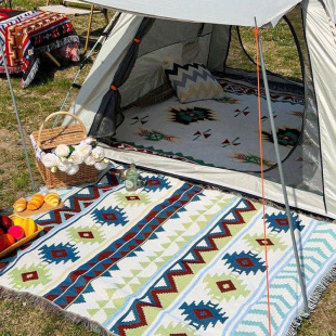 Cross-border Persian tassel woven carpet polyester cotton outdoor camping blanket picnic mat moisture-proof floor mat portable foldable