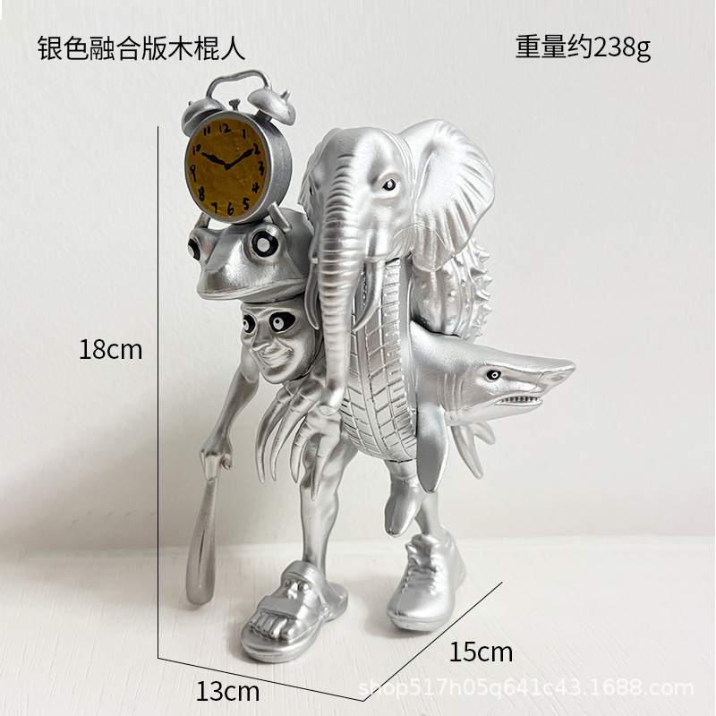 TungTungTungSahur 外国の山と海の経典木の棒人間サメ人形手作り装飾品 3D プリントおもちゃ|undefined